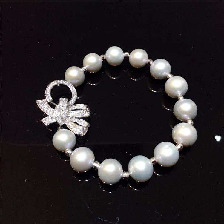 pearl near round 10-11mm bracelet   beads nature