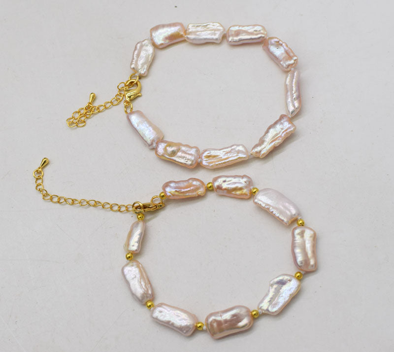 pearl pink biwa 10-18mm bracelet 7.5inch   beads nature FPPJ