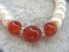 pearl white and red/green jade round necklace 18inch   beads nature