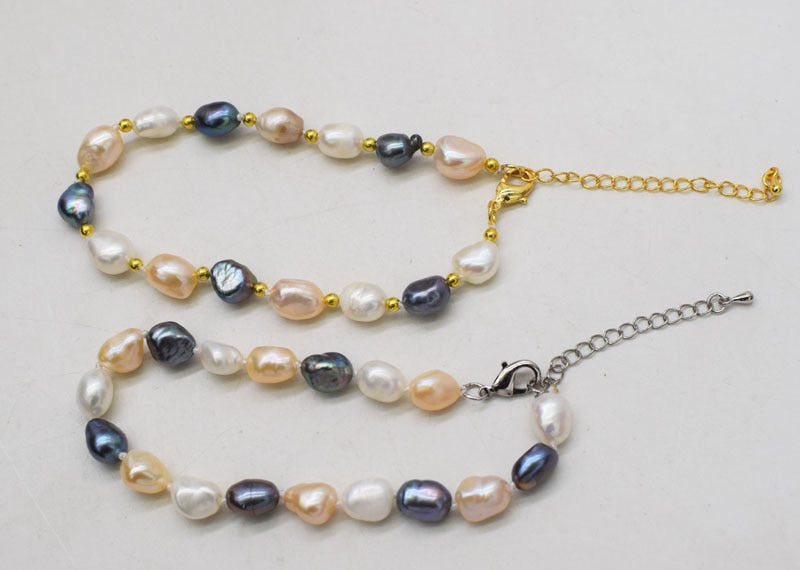 pearl white black pink baroque 6-9mm bracelet 7.5inch   beads nature FPPJ