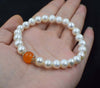 pearl white near round 8-9mm+ jade bracelet red/green/yellow/orange red coral 7.5inch   beads nature