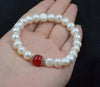 pearl white near round 8-9mm+ jade bracelet red/green/yellow/orange red coral 7.5inch   beads nature