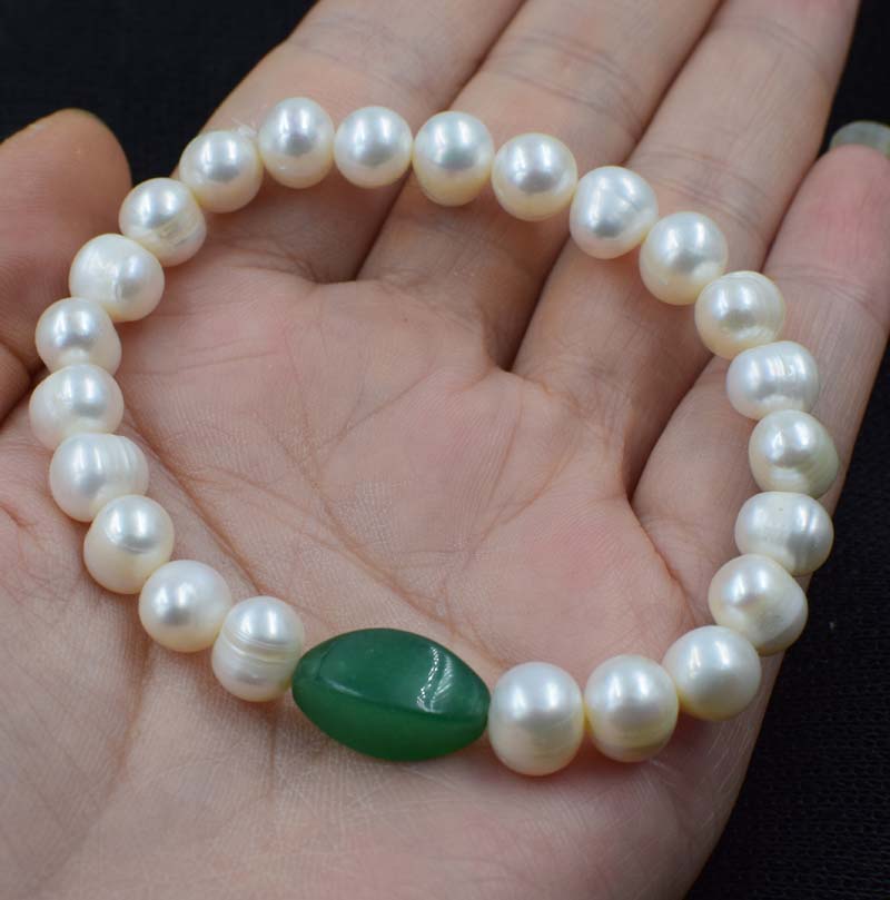 pearl white near round 8-9mm+ jade bracelet red/green/yellow/orange red coral 7.5inch   beads nature