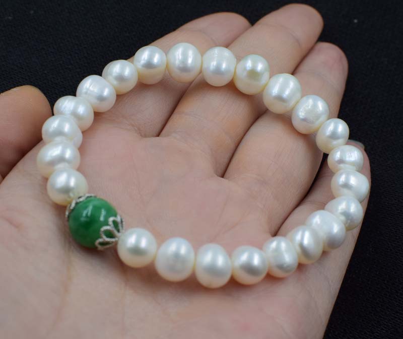 pearl white near round 8-9mm+ jade bracelet red/green/yellow/orange red coral 7.5inch   beads nature