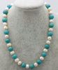 freshwater pearl white near round 9-10mm and green turquoise necklace 18inch   beads nature