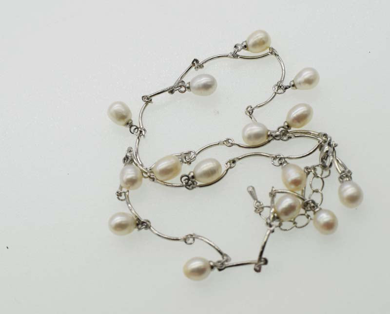 pearl white/pink/purple/black rice chain necklace 6-8mm 18inch   beads nature