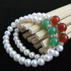 frrshwater pearl near round green/red jade 10mm bracelet 7.5inch   beads nature freeshipping gift