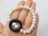 frrshwater pearl white near round 8-9mm black agate bracelet 7.5inch   beads nature freeshipping gift