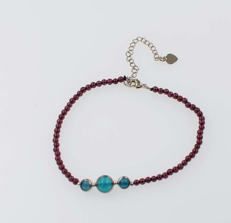 garnet 3mm round red and amazonite green bracelet 7.5inch   beads nature handcraft FPPJ