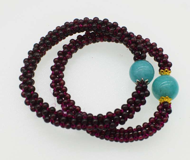 garnet round red and amazonite round 12mm bracelet 7.5inch   beads nature handcraft