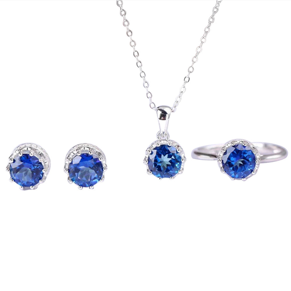 gemstone jewellery factory   new fashion simple design 925 sterling silver natural crystal blue topaz jewelry set women