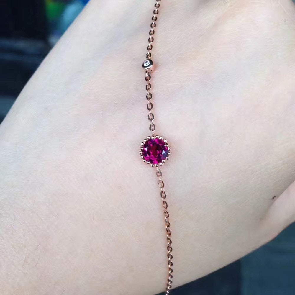 gemstone natural garnet bracelet 18K rose gold with diamond simple style fine women & girl jewelry
