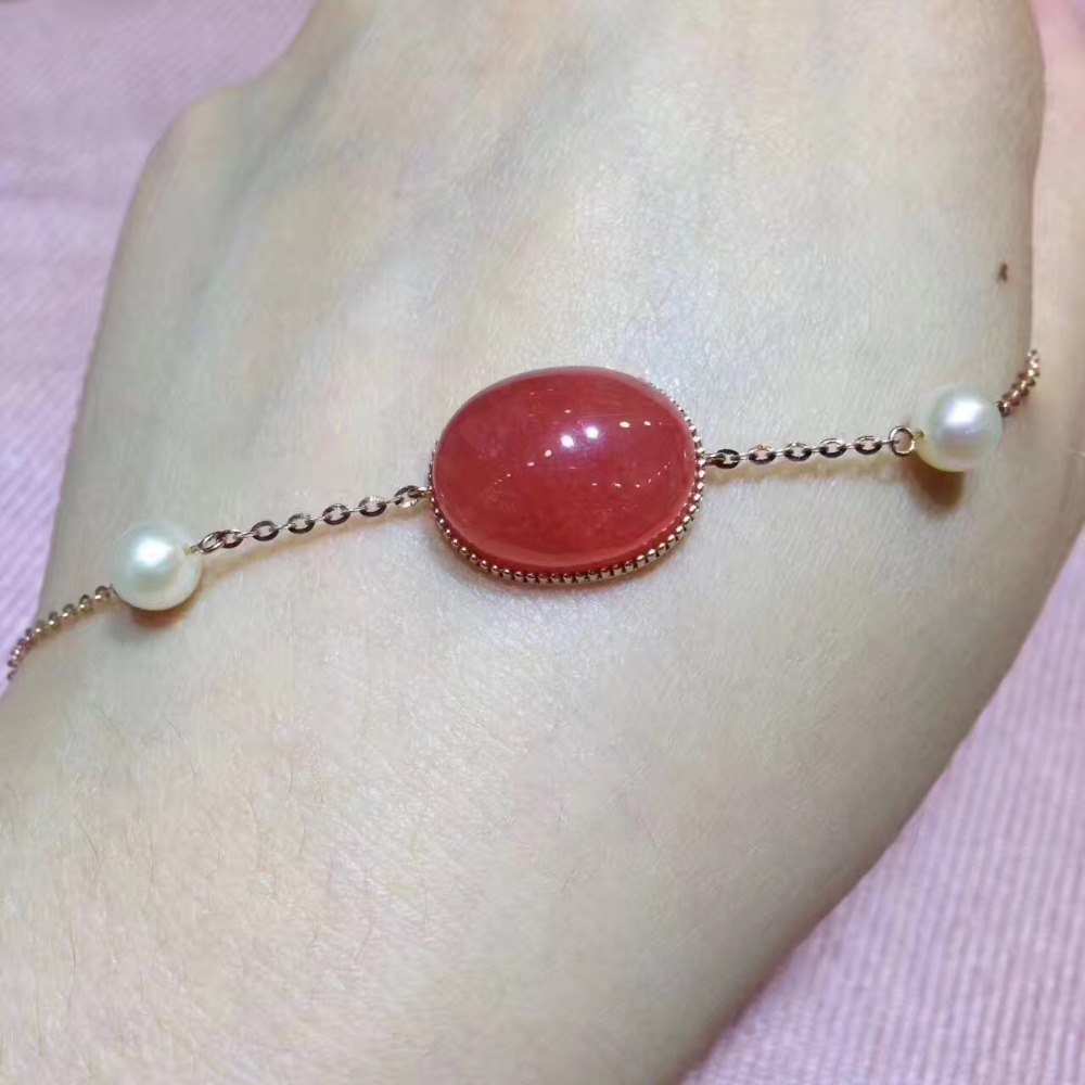 gemstone natural rhodochrosite bracelet 18K rose gold simple style fine women & girl jewelry