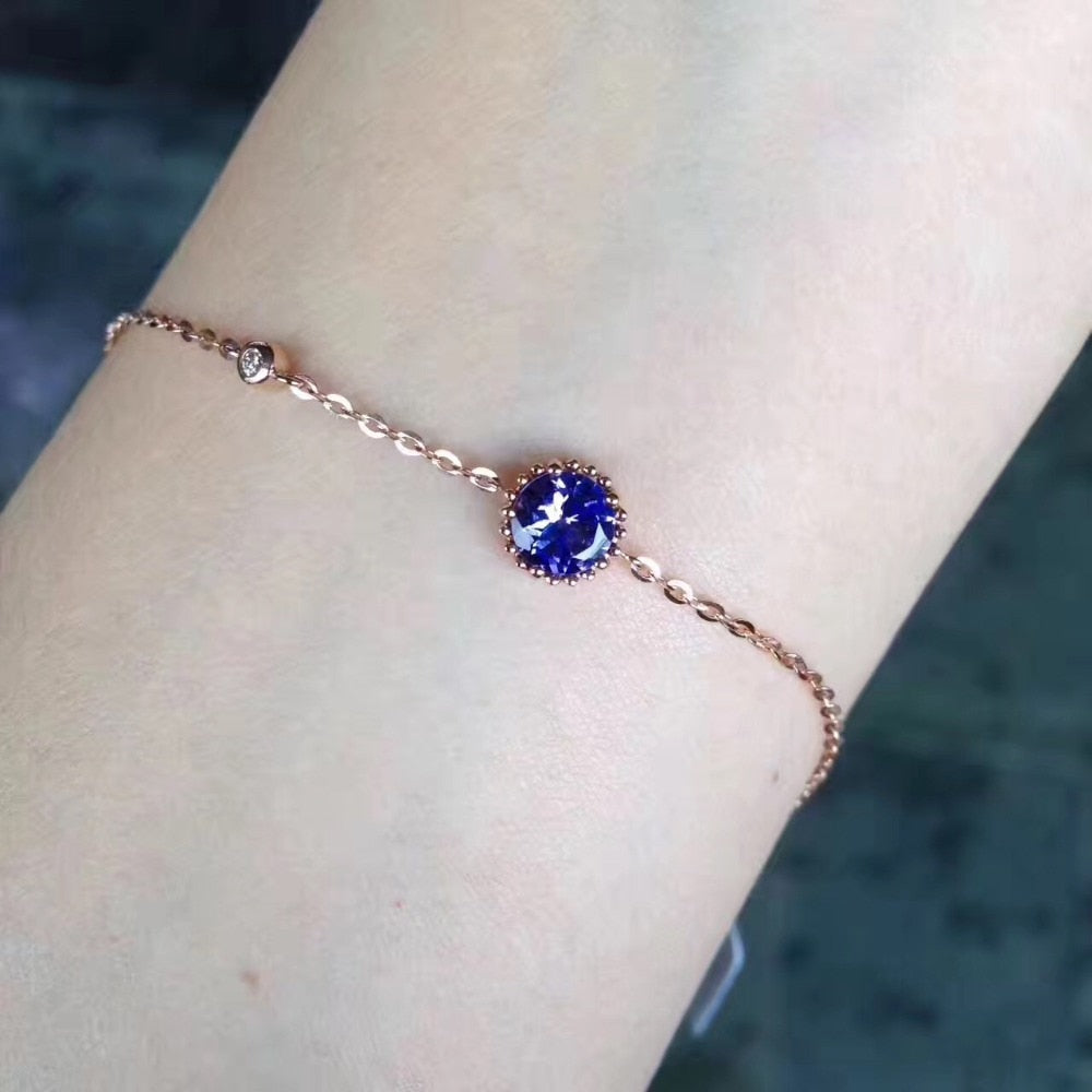 gemstone natural tanzanite bracelet 18K rose gold simple style fine women & girl jewelry