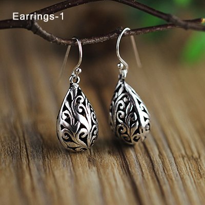 genuine 925 sterling silver ear jewelry vintage hollow pattern handmade plant charms boho geometric drop earrings for women
