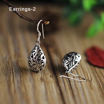 genuine 925 sterling silver ear jewelry vintage hollow pattern handmade plant charms boho geometric drop earrings for women