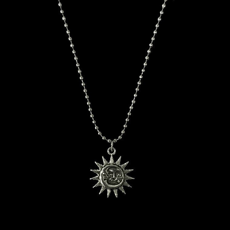 goth Retro Necklace Round Smiley Sun Moon Cool Hip Hop Alloy Pendant choker aesthetic accessorie e girl indie grunge jewelry
