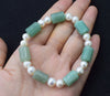green jade pillar frershwater pearl near round 8-9mm bracelet 8inch   beads nature gemstone