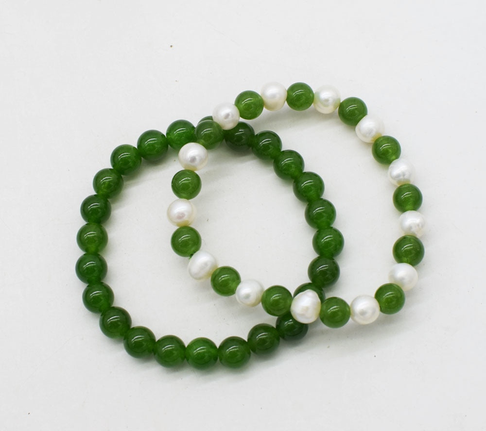 green jade round pearl white 7-8mm bracelet 7.5inch   beads nature