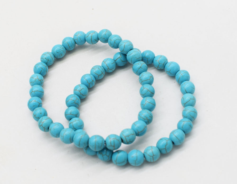 green turquoise round 6/8/10mm bracelet 7.5inch   beads nature
