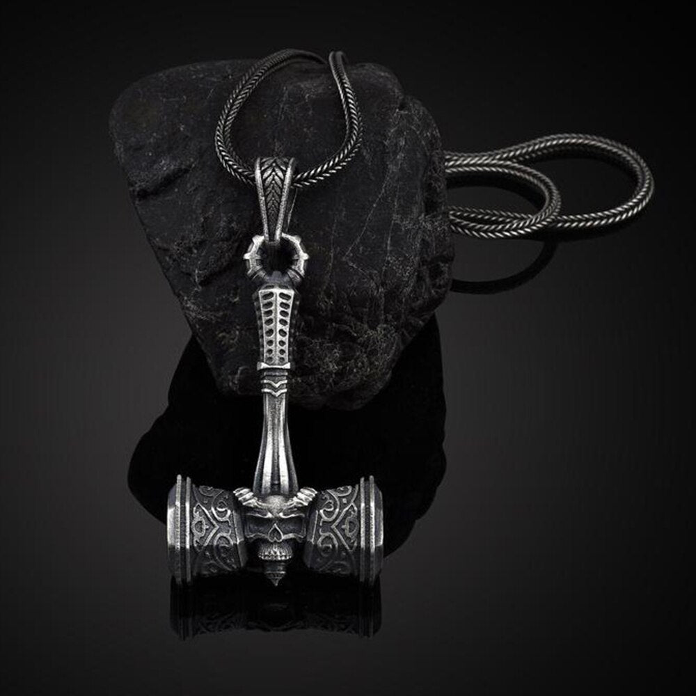 halloween jewelry Pure Tin Viking Hammer Pendant Thor's Hammer Scandinavian Rune Amulet Necklace Men's Sweater Chain