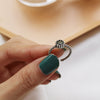 han edition S925 pure silver black agate round diamond twist archaize do old personality open plain silver ring mustard