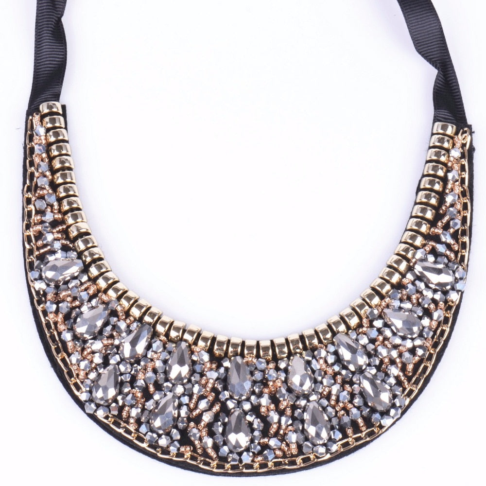 handmade water drop crystal ethnic style collier necklace & multicolor trendy choker collar statement necklaces for women party