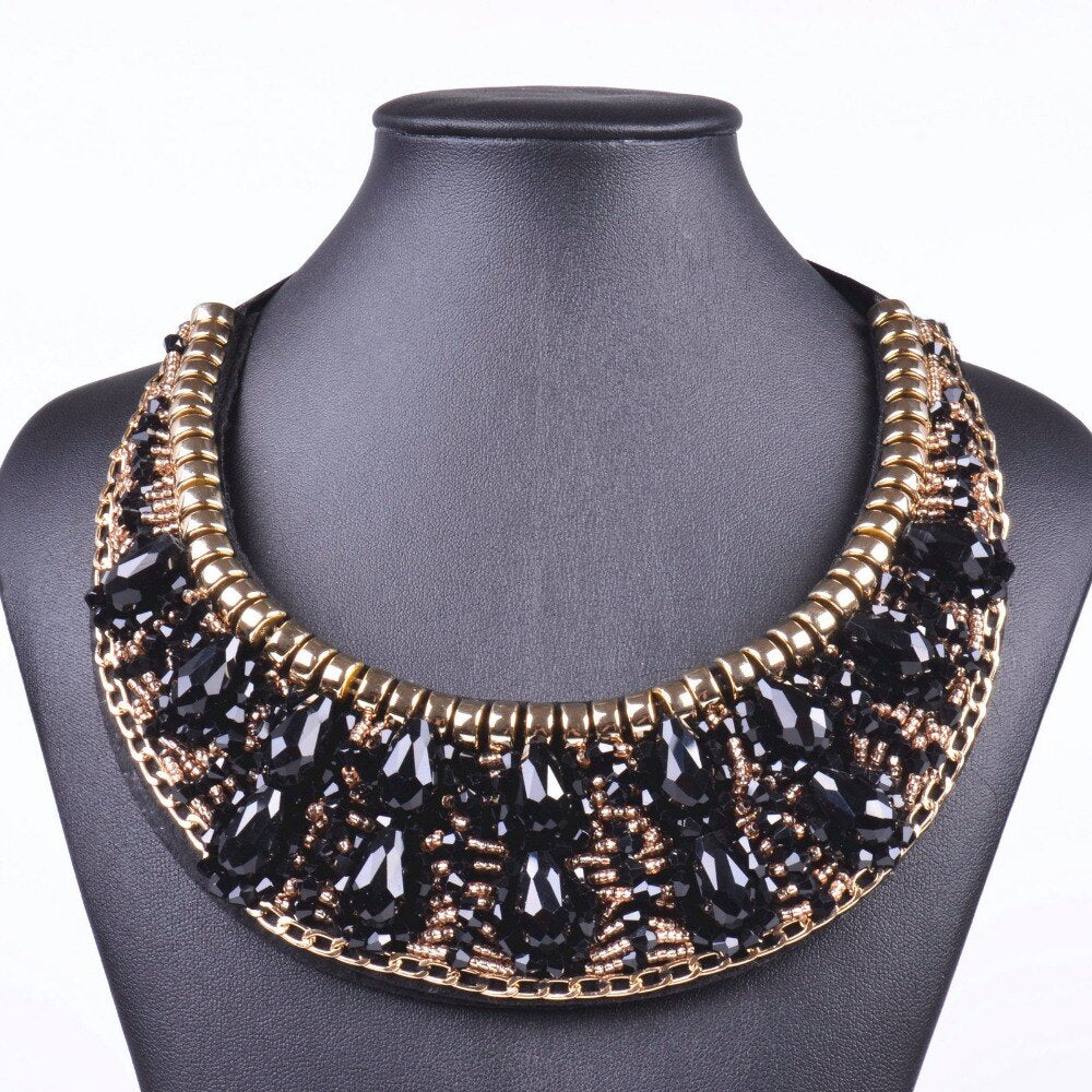 handmade water drop crystal ethnic style collier necklace & multicolor trendy choker collar statement necklaces for women party