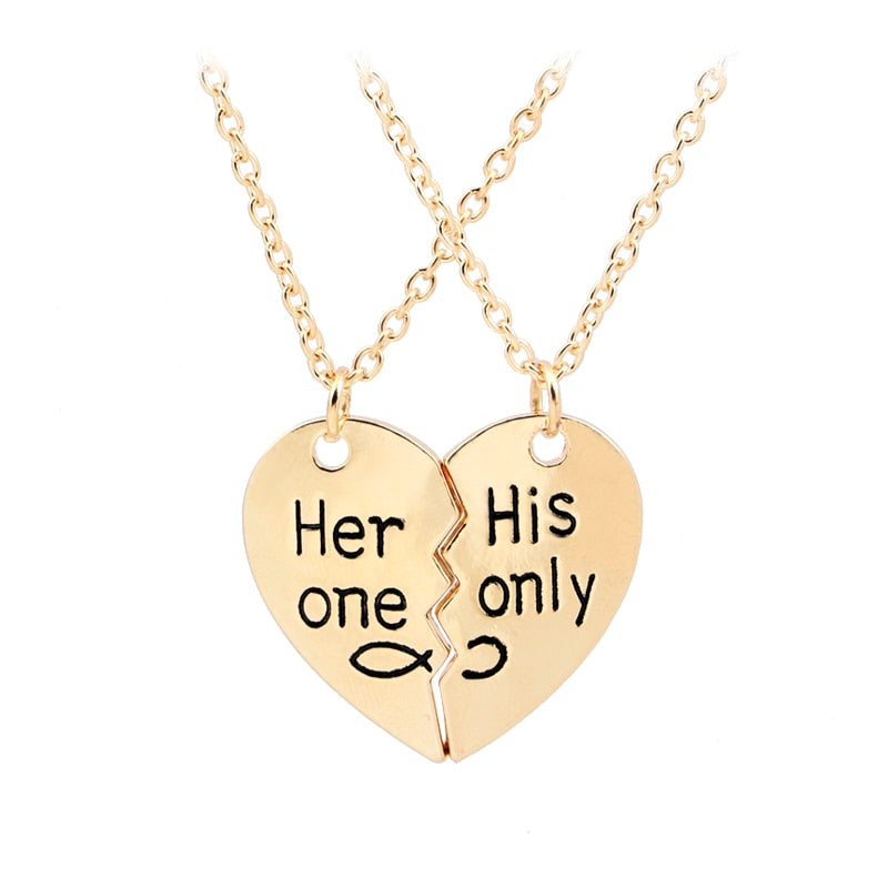 her one his only couple Necklaces Gold silver plated jewelry Heart 2 Pcs Statement Necklace Gift for lovers boyfriend girlfriend