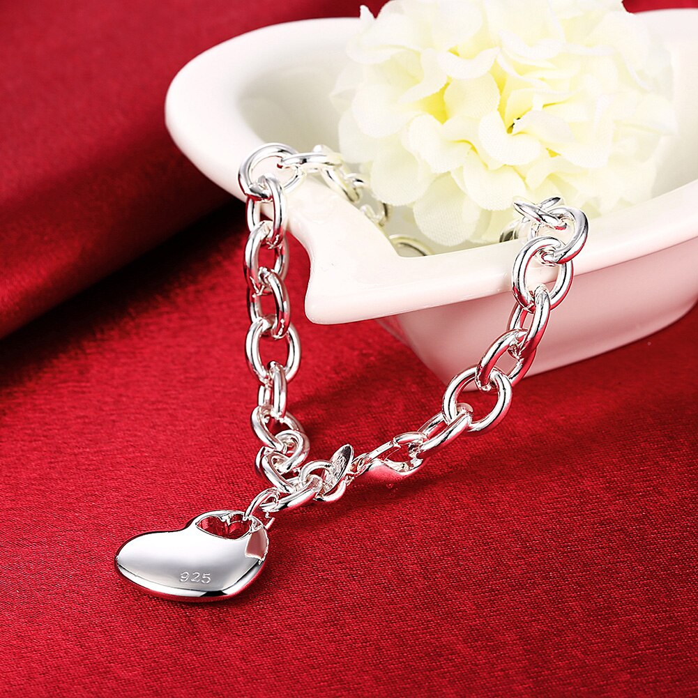 Beautiful Heart Pendant 925 sterling silver Bracelet for woman fine  noble jewelry Wedding party gifts