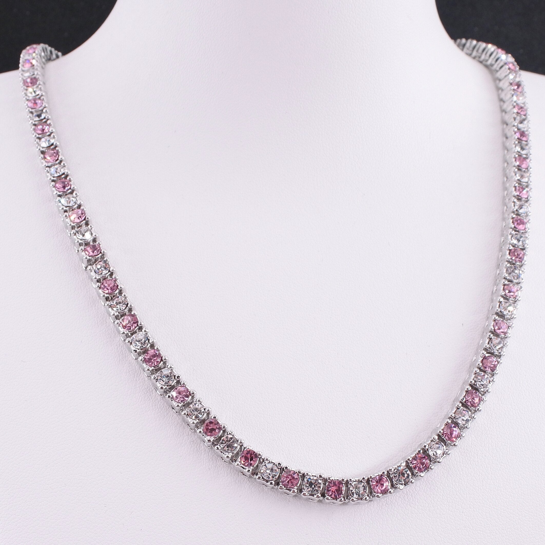 hip hop choker iced out 1 row tennis chain necklace for women 5mm bling pink blue crystal silver color rapper singer jewelry