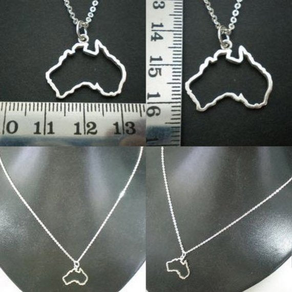 hollow Outline Australia National urban geography Map Necklace - Sydney, Melbourne, Perth, Brisbane, Tasmania Geek jewelry