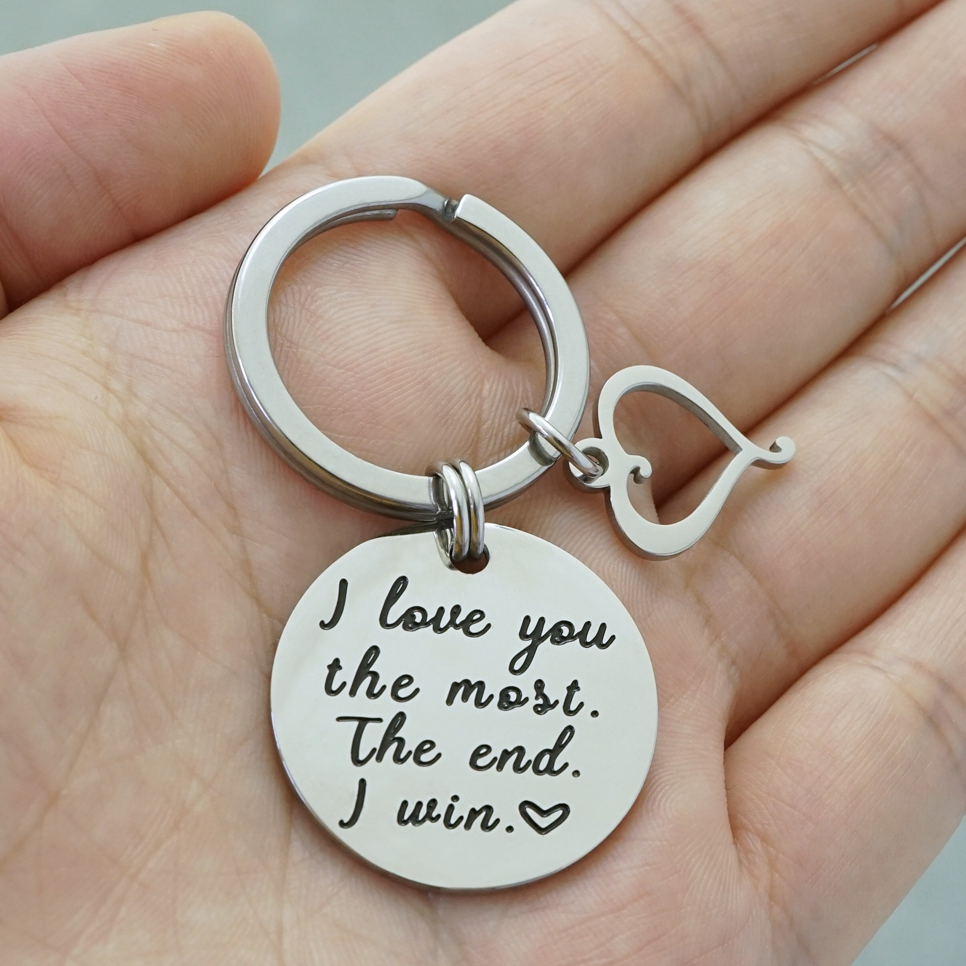 hollow heart charm keychain engraved letter diy gift