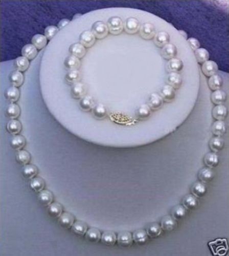 huge11-10mm South Sea AAA+++White Baroque PEARL NECKLACE +bracelet7.5-8925silver