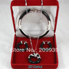 huij 001758 genuine Natural black jade silver dragon pendant earrings bracelet set