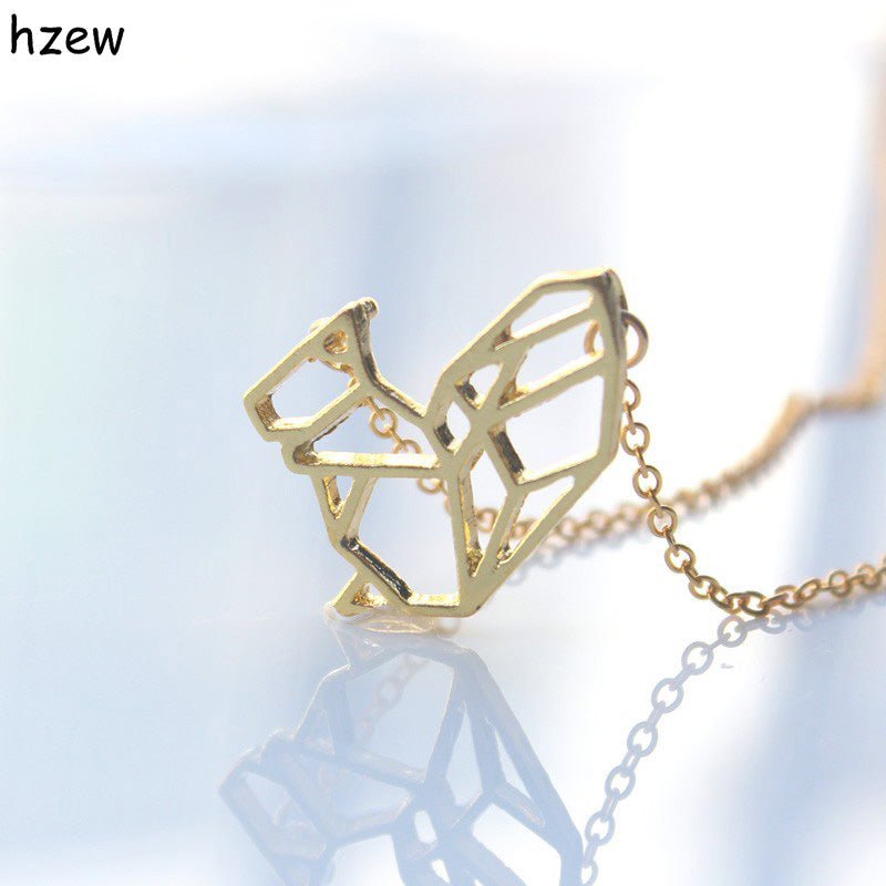Min 1pc Gold and Silver color Origami Squirrel Necklace Pendants for women Long Chain Necklace 2015 for Women