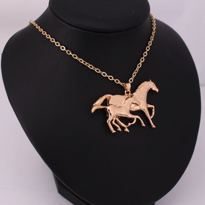 hzew cute running two horse penadant necklace Mother and her child horse necklaces