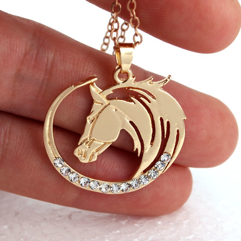 new simple cute horse pendant necklace round shape horse necklaces gift