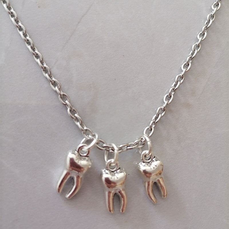 indie streetwear Silver Color Tooth Pendant Necklace Fairy Necklace for Girls Women wicca punk men's necklace grunge accessories