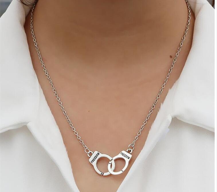 initial e-girl punk letter freedom small handcuffs inecklaces for women short chain handcuff collares collier femme jewelry