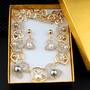 jiayijiaduo African Jewelry Set Imitation Pearl Heart-Shaped Necklace Earring Set for Women's Wedding Banquet Dresses Accessorie