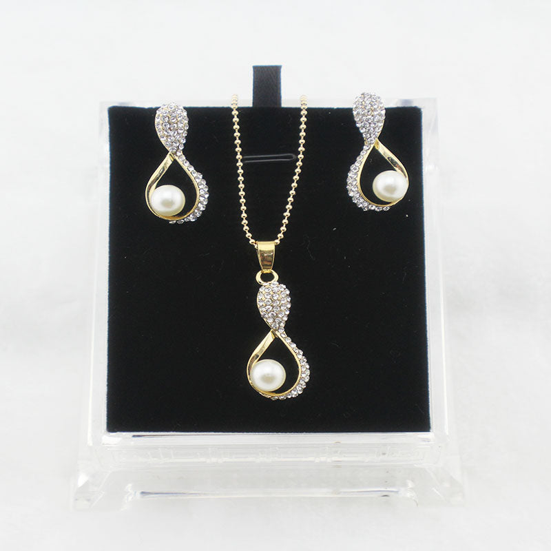 jiayijiaduo Bridal Jewelry Set for women imitation pearl Pendant Necklace Earrings gold-color wedding clothing accessories