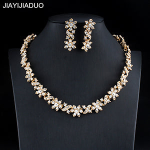 jiayijiaduo Dubai Gold Color Necklace Earrings Set for Women's Wedding Jewelry Set Crystal Jewelry Accessories   2020