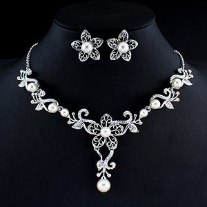 jiayijiaduo Wedding jewelry set for the charm of women flowers imitation pearl necklace earrings sets of dress jewelry dating