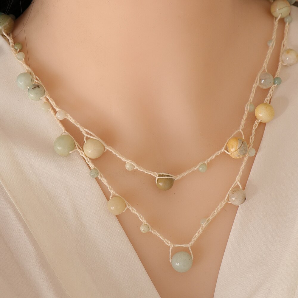 juran Vintage Handmade Bead Multi Layer Necklace Ceramic Bead Statement Women Long ZA Necklace