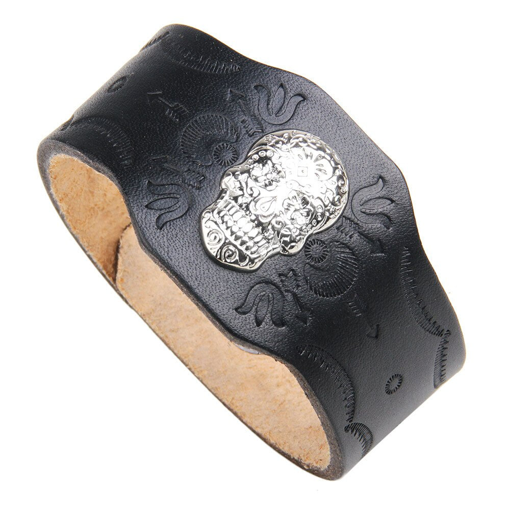 kirykle Vintage Retro Rivet Punk Cool Hip Hop Accessorie Leather Skull Skeleton Biker Bracelet Mens Jewelry