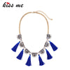 kissme Blue & Grey Tassel Necklace Special Design Rectangle Crystal Short Women Necklace Vintage Jewelry