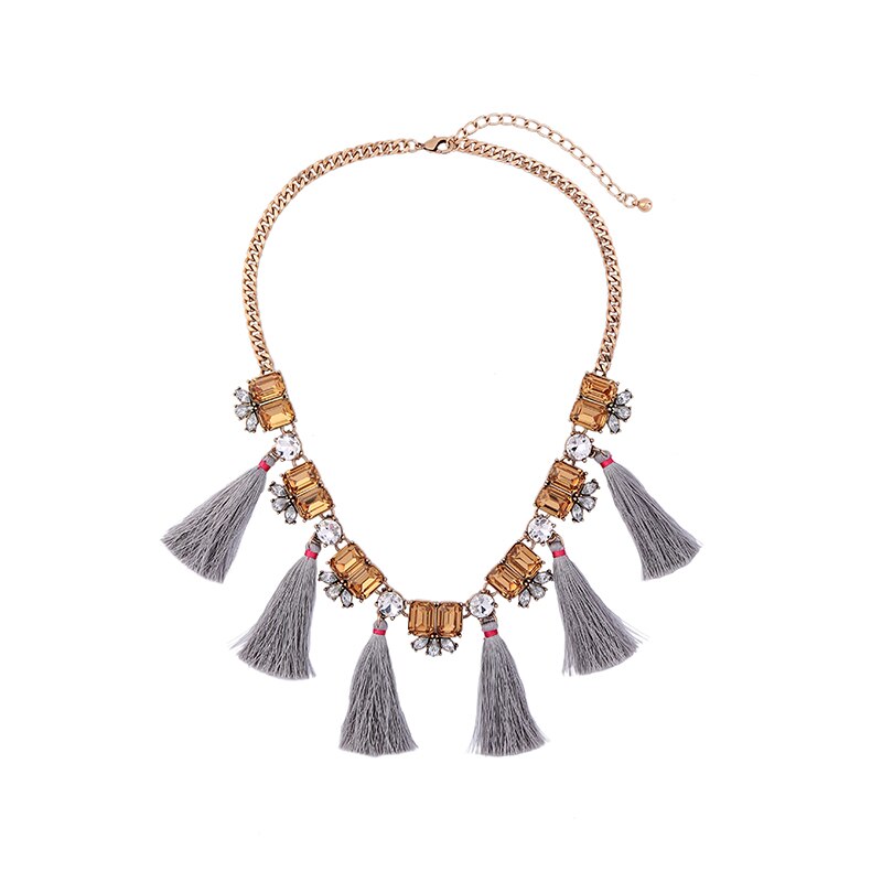 kissme Blue & Grey Tassel Necklace Special Design Rectangle Crystal Short Women Necklace Vintage Jewelry