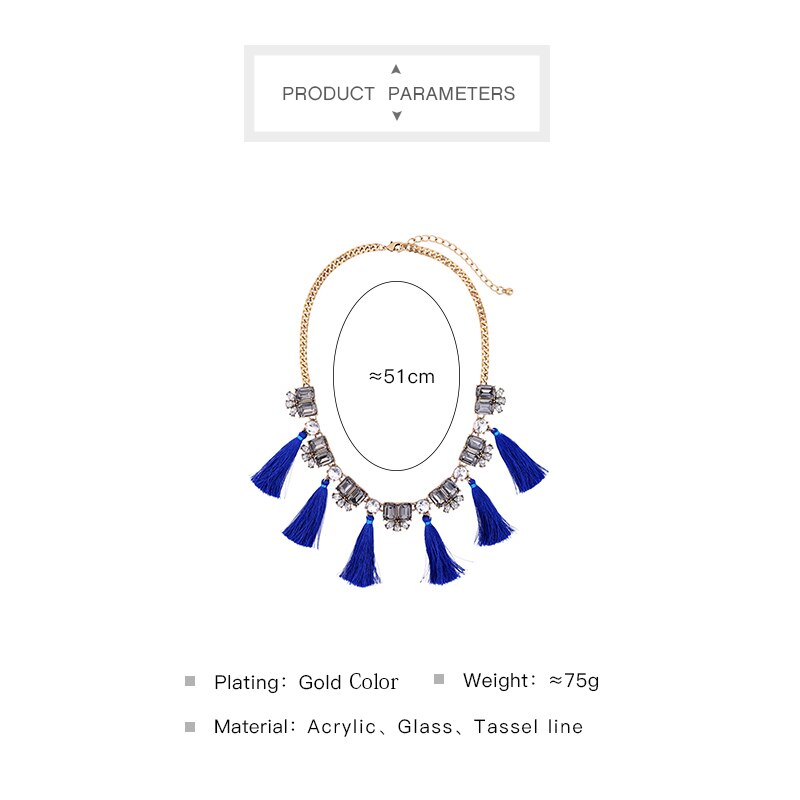 kissme Blue & Grey Tassel Necklace Special Design Rectangle Crystal Short Women Necklace Vintage Jewelry