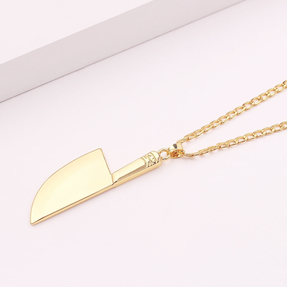 kitchen knife pendant necklace gold color cuban chain men necklaces gifts